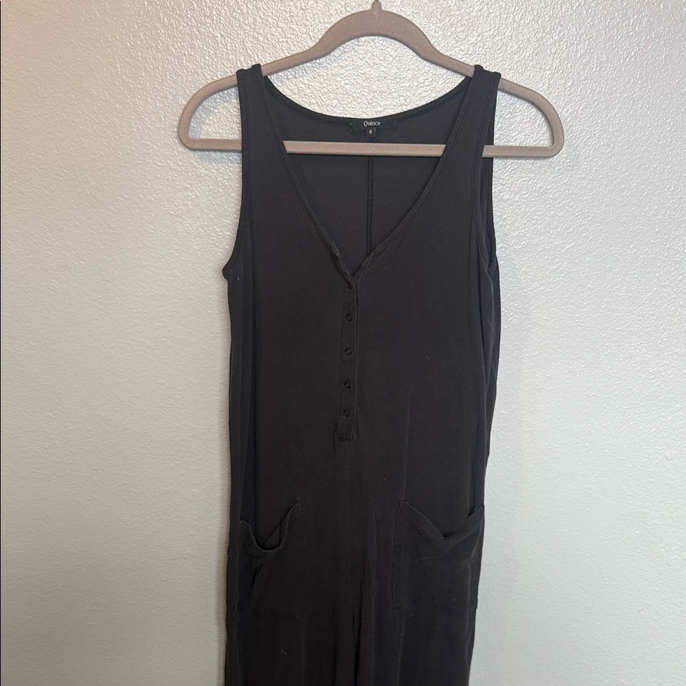 Quince Black Ribbed jumpsuit wide legged small